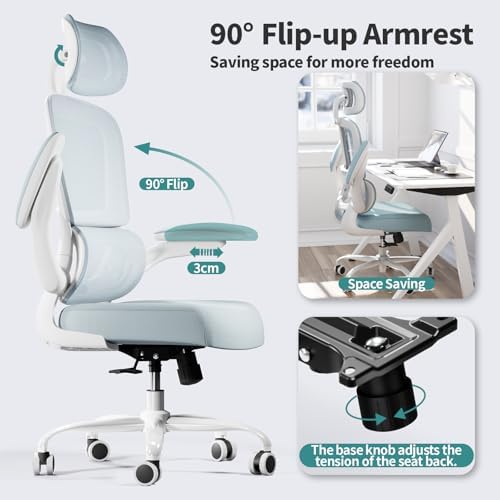 TRALT Office Chair Ergonomic Desk Chair  330 LBS Home Mesh Office Desk Chairs with Wheels  Comfortable Gaming Chair  High Back Office Chair for Long Hours  Beige 