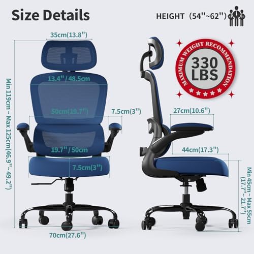 TRALT Office Chair Ergonomic Desk Chair  330 LBS Home Mesh Office Desk Chairs with Wheels  Comfortable Gaming Chair  High Back Office Chair for Long Hours  Beige 