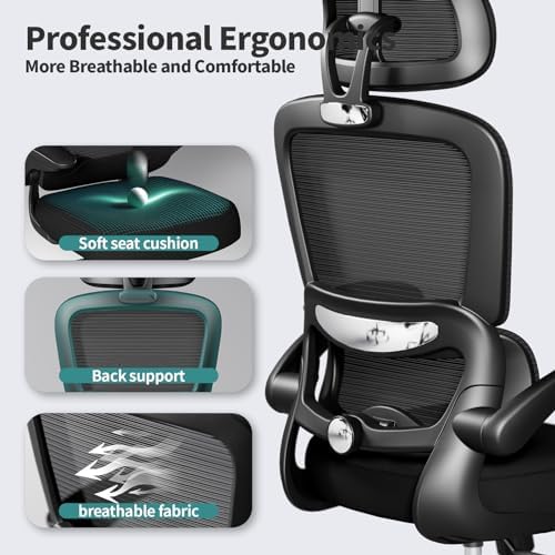 TRALT Office Chair Ergonomic Desk Chair  330 LBS Home Mesh Office Desk Chairs with Wheels  Comfortable Gaming Chair  High Back Office Chair for Long Hours  Black