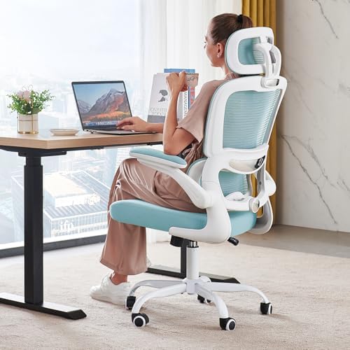 TRALT Office Chair Ergonomic Desk Chair  330 LBS Home Mesh Office Desk Chairs with Wheels  Comfortable Gaming Chair  High Back Office Chair for Long Hours  White 
