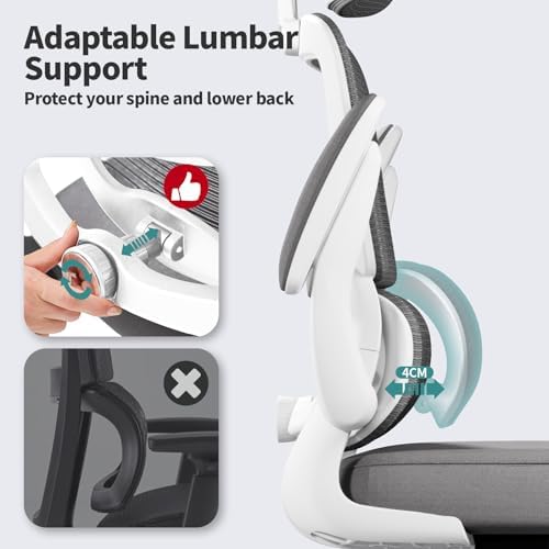 TRALT Office Chair Ergonomic Desk Chair  330 LBS Home Mesh Office Desk Chairs with Wheels  Comfortable Gaming Chair  High Back Office Chair for Long Hours  White 