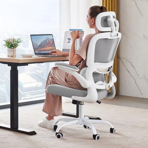 TRALT Office Chair Ergonomic Desk Chair  330 LBS Home Mesh Office Desk Chairs with Wheels  Comfortable Gaming Chairs  Light Grey 