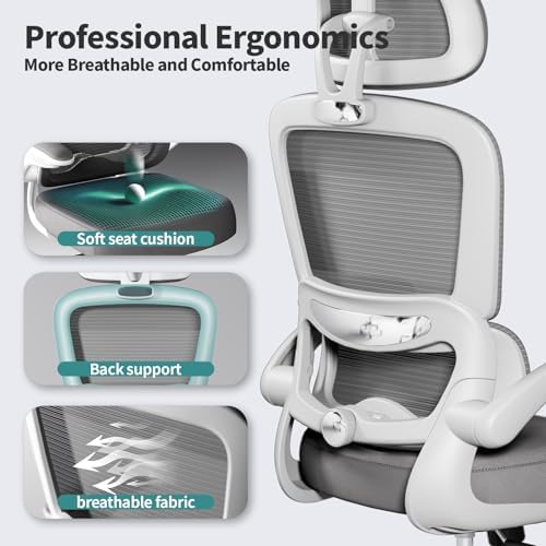 TRALT Office Chair Ergonomic Desk Chair  330 LBS Home Mesh Office Desk Chairs with Wheels  Comfortable Gaming Chairs  White 
