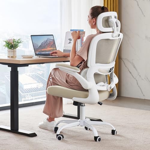 TRALT Office Chair Ergonomic Desk Chair  330 LBS Home Mesh Office Desk Chairs with Wheels  Comfortable Gaming Chairs  Beige