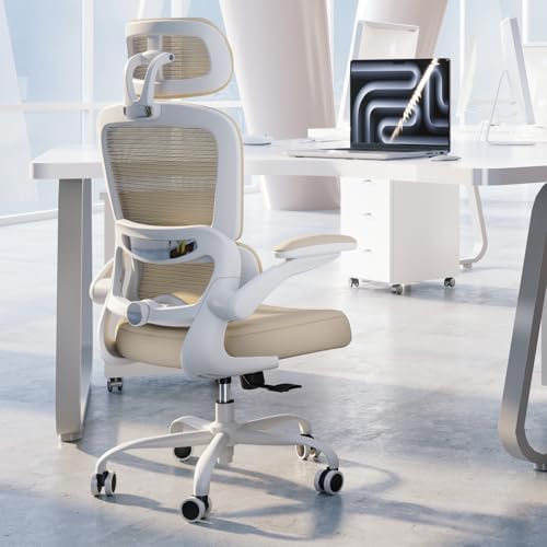 TRALT Office Chair Ergonomic Desk Chair  330 LBS Home Mesh Office Desk Chairs with Wheels  Comfortable Gaming Chairs  Beige