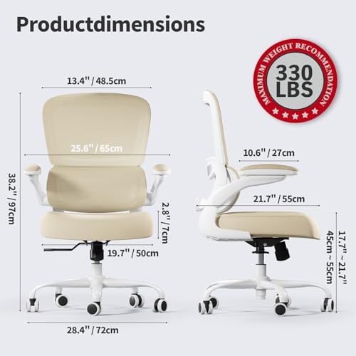 TRALT Office Chair Ergonomic Desk Chair  330 LBS Home Mesh Office Desk Chairs with Wheels  Comfortable Gaming Chair  High Back Office Chair for Long Hours  Beige 