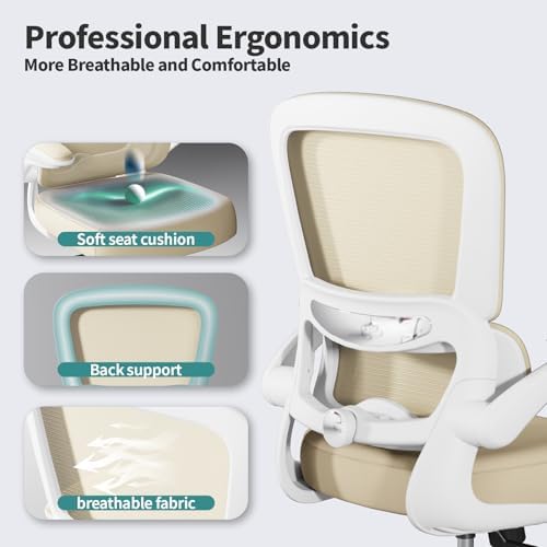 TRALT Office Chair Ergonomic Desk Chair  330 LBS Home Mesh Office Desk Chairs with Wheels  Comfortable Gaming Chair  High Back Office Chair for Long Hours  Beige 