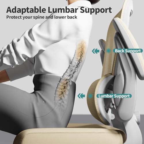 TRALT Office Chair Ergonomic Desk Chair  330 LBS Home Mesh Office Desk Chairs with Wheels  Comfortable Gaming Chair  High Back Office Chair for Long Hours  Beige 