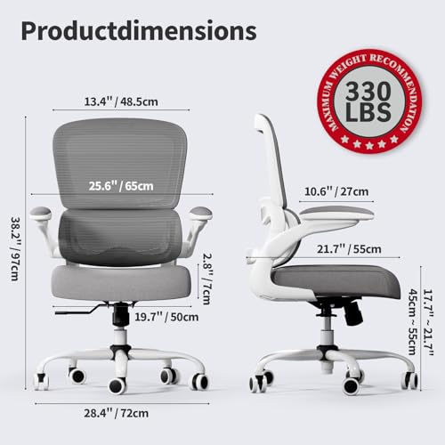 TRALT Office Chair   Ergonomic Desk Chair with Adjustable Lumbar Support  Mesh Computer Chair  Executive Chairs for Home Office Comfortable Lumbar Support  White 