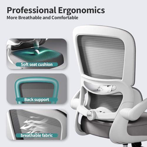TRALT Office Chair   Ergonomic Desk Chair with Adjustable Lumbar Support  Mesh Computer Chair  Executive Chairs for Home Office Comfortable Lumbar Support  White 