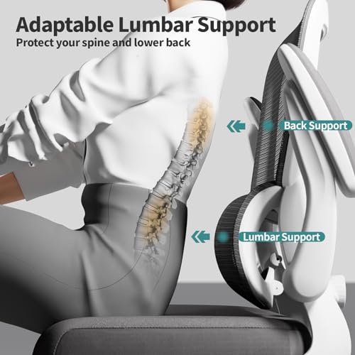 TRALT Office Chair   Ergonomic Desk Chair with Adjustable Lumbar Support  Mesh Computer Chair  Executive Chairs for Home Office Comfortable Lumbar Support  White 