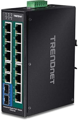 TRENDnet 16 Port Hardened Industrial Unmanaged Gigabit PoE  DIN Rail Switch; TI PG162; 14 x Gigabit Ports; 2 x Gigabit SFP Slots; 32Gbps; IP30 Gigabit Network Ethernet Switch; Lifetime Protection