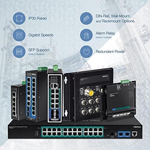 TRENDnet 16 Port Hardened Industrial Unmanaged Gigabit PoE  DIN Rail Switch; TI PG162; 14 x Gigabit Ports; 2 x Gigabit SFP Slots; 32Gbps; IP30 Gigabit Network Ethernet Switch; Lifetime Protection