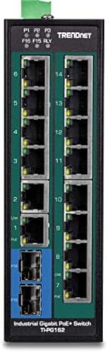 TRENDnet 16 Port Hardened Industrial Unmanaged Gigabit PoE  DIN Rail Switch; TI PG162; 14 x Gigabit Ports; 2 x Gigabit SFP Slots; 32Gbps; IP30 Gigabit Network Ethernet Switch; Lifetime Protection