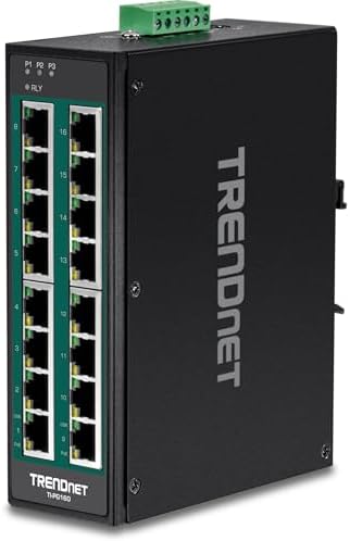 TRENDnet 16 Port Hardened Industrial Unmanaged Gigabit PoE  DIN Rail Switch; TI PG162; 14 x Gigabit Ports; 2 x Gigabit SFP Slots; 32Gbps; IP30 Gigabit Network Ethernet Switch; Lifetime Protection