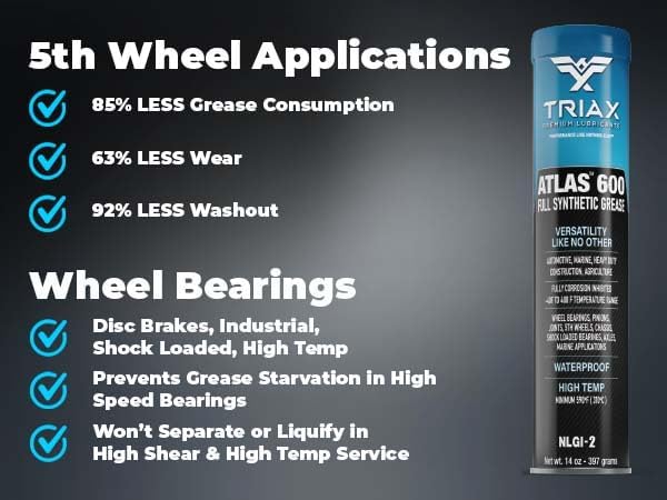 TRIAX Atlas 600   Full Synthetic Grease   Ultra Duty   All 5th Wheel  Bearings  Joints  Pivots  Bolts   Super Adhesive   Marine   Wide Temp Range  40 F to 450 F   14 oz Tube  Pack of 10 