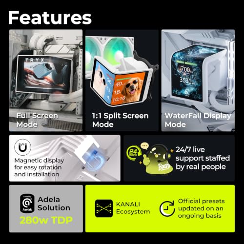 TRYX PANORAMA SE 360 ARGB Blanco 360mm AIO Giratoria Pantalla Curva AMOLED de 6.67'' Efecto Anamorfo 3D Personalizable Enfriador AIO 360mm Blanco Asetek Adela 280w TDP Intel LGA 1851/1700/1200/115X