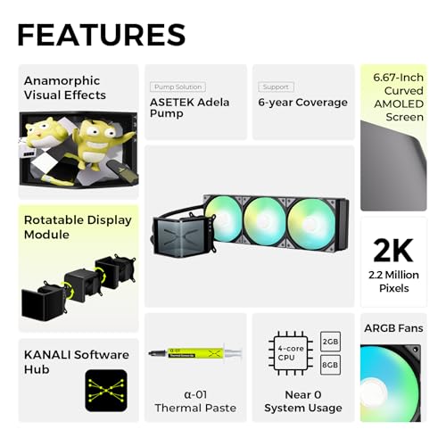 TRYX Panorama SE 360 ARGB 360mm AIO Rotatable 6 67 AMOLED Curved Screen 3D Anamorphic Effect Customizable AIO Cooler 360mm Asetek Adela Pump 280w TDP ARGB Fan Intel LGA 1851/1700 AMD AM5/AM4