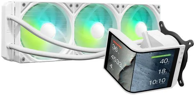 TRYX Panorama SE 360 ARGB White 360mm AIO Rotatable 6 67   AMOLED Curved Screen 3D Anamorphic Effect Customizable AIO Cooler 360mm White Asetek Adela 280w TDP Intel LGA 1851/1700/1200/115X AMD AM5/AM4