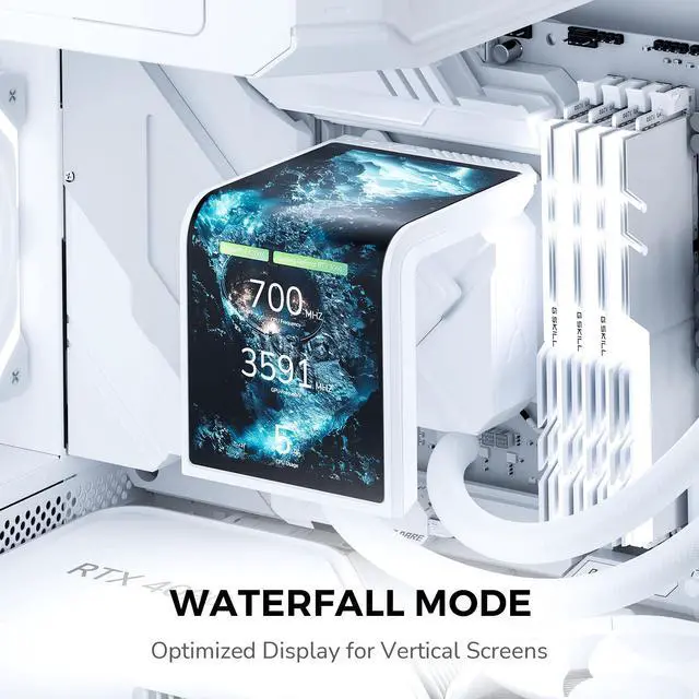 TRYX Panorama SE 360 ARGB White 360mm AIO Rotatable 6 67   AMOLED Curved Screen 3D Anamorphic Effect Customizable AIO Cooler 360mm White Asetek Adela 280w TDP Intel LGA 1851/1700/1200/115X AMD AM5/AM4