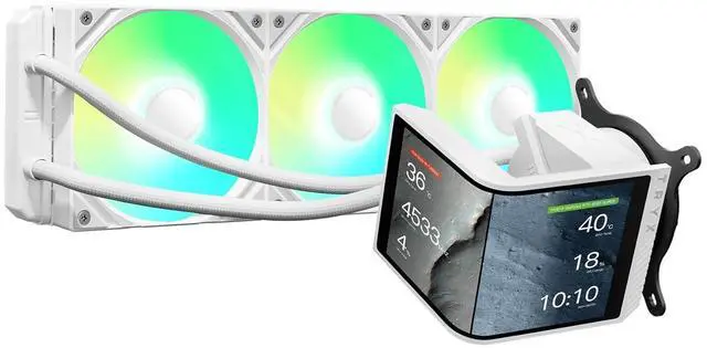 TRYX Panorama SE 360 ARGB White 360mm AIO Rotatable 6 67   AMOLED Curved Screen 3D Anamorphic Effect Customizable AIO Cooler 360mm White Asetek Adela 280w TDP Intel LGA 1851/1700/1200/115X AMD AM5/AM4