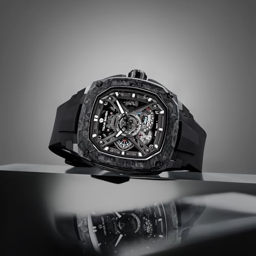 TSAR BOMBA Luxury Mechanical Watches for Men with Carbon Fiber Case Men Wristwatch Luminous 5ATM Water Resistant Mens Watch with Fluorine Rubber Strap Great Gifts for Men