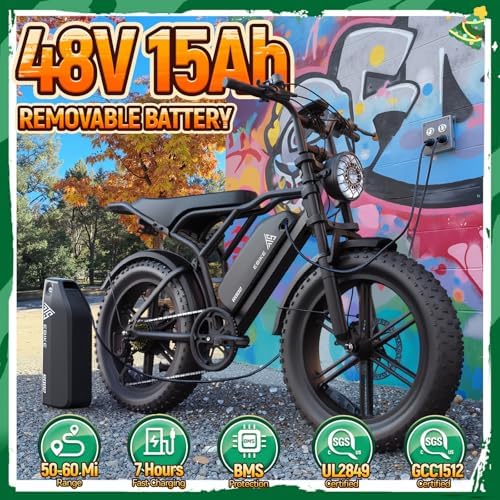 TST Electric Bike for Adults  1500W Peak Motor 28 MPH 60/100 Miles Fat Tire Ebike with 48V 15Ah/25Ah Removable Battery 20 Electric Dirt Bike Hydraulic Suspension and 7 Speed