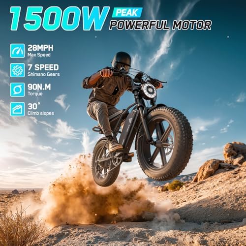 TST Electric Bike for Adults  1500W Peak Motor 28 MPH 60/100 Miles Fat Tire Ebike with 48V 15Ah/25Ah Removable Battery 20 Electric Dirt Bike Hydraulic Suspension and 7 Speed