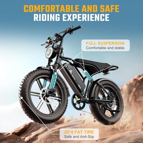 TST Electric Bike for Adults  1500W Peak Motor 28 MPH 60/100 Miles Fat Tire Ebike with 48V 15Ah/25Ah Removable Battery 20 Electric Dirt Bike Hydraulic Suspension and 7 Speed