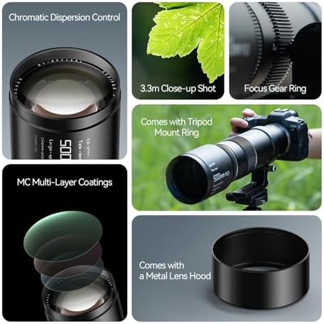 TTArtisan 500mm F/6 3 Telephoto Lens for Nikon Z Mount  500mm F6 3 Supertelephoto Full Frame Manual Focus Prime Lens Compatiable with Z Mount Z5 Z6 Z7 Z6II Z7II ZFC Z30 Z50 Z9 Camera