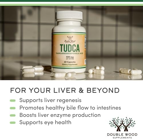 TUDCA Bile Salts Liver Support Supplement  500mg Servings  Liver and Gallbladder Cleanse Supplement  60 Capsules  250mg  Genuine Bile Acid TUDCA with Strong Bitter Taste by Double Wood