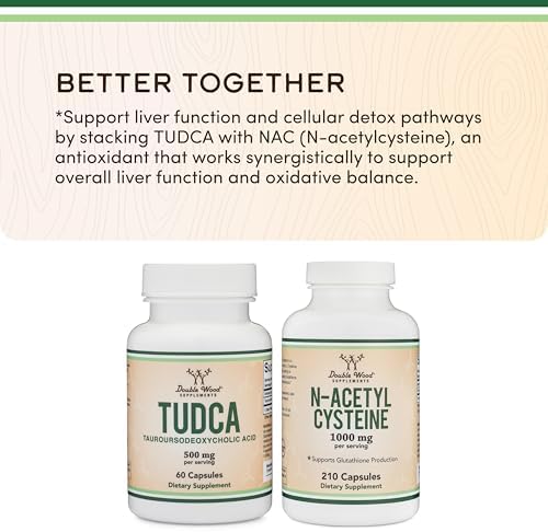 TUDCA Bile Salts Liver Support Supplement  500mg Servings  Liver and Gallbladder Cleanse Supplement  60 Capsules  250mg  Genuine Bile Acid TUDCA with Strong Bitter Taste by Double Wood