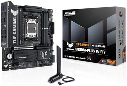 TUF Gaming B850M PLUS WIFI7 AMD B850 mATX Motherboard  14 2 1 80A DrMOS Power Stages  DDR5  PCIe 5 0  3X M 2 Slots  WiFi 7  2 5Gb Ethernet  DisplayPort  HDMI  Rear USB C 20Gbps and Front USB C 10Gbps