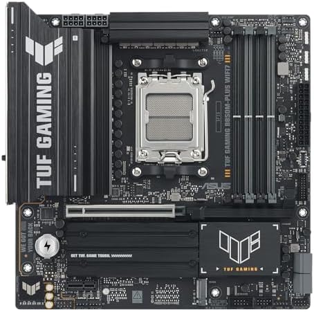 TUF Gaming B850M PLUS WIFI7 AMD B850 mATX Motherboard  14 2 1 80A DrMOS Power Stages  DDR5  PCIe 5 0  3X M 2 Slots  WiFi 7  2 5Gb Ethernet  DisplayPort  HDMI  Rear USB C 20Gbps and Front USB C 10Gbps