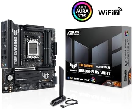 TUF Gaming B850M PLUS WIFI7 AMD B850 mATX Motherboard  14 2 1 80A DrMOS Power Stages  DDR5  PCIe 5 0  3X M 2 Slots  WiFi 7  2 5Gb Ethernet  DisplayPort  HDMI  Rear USB C 20Gbps and Front USB C 10Gbps