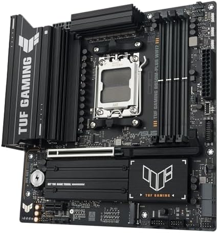 TUF Gaming B850M PLUS WIFI7 AMD B850 mATX Motherboard  14 2 1 80A DrMOS Power Stages  DDR5  PCIe 5 0  3X M 2 Slots  WiFi 7  2 5Gb Ethernet  DisplayPort  HDMI  Rear USB C 20Gbps and Front USB C 10Gbps