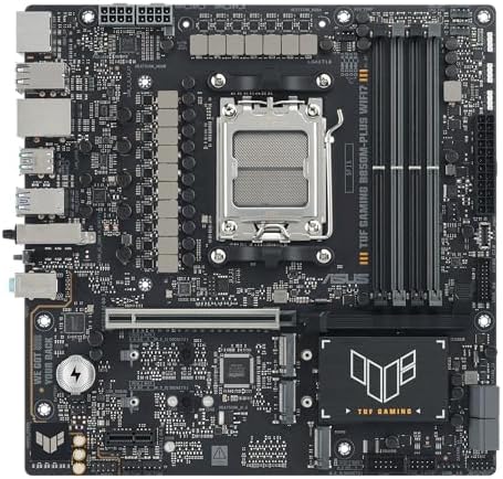 TUF Gaming B850M PLUS WIFI7 AMD B850 mATX Motherboard  14 2 1 80A DrMOS Power Stages  DDR5  PCIe 5 0  3X M 2 Slots  WiFi 7  2 5Gb Ethernet  DisplayPort  HDMI  Rear USB C 20Gbps and Front USB C 10Gbps