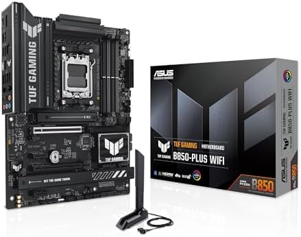 TUF Gaming B850M PLUS WIFI7 AMD B850 mATX Motherboard  14 2 1 80A DrMOS Power Stages  DDR5  PCIe 5 0  3X M 2 Slots  WiFi 7  2 5Gb Ethernet  DisplayPort  HDMI  Rear USB C 20Gbps and Front USB C 10Gbps