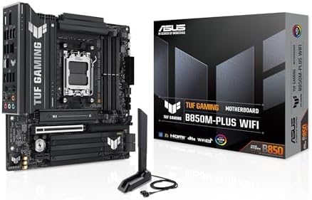 TUF Gaming B850M PLUS WIFI7 AMD B850 mATX Motherboard  14 2 1 80A DrMOS Power Stages  DDR5  PCIe 5 0  3X M 2 Slots  WiFi 7  2 5Gb Ethernet  DisplayPort  HDMI  Rear USB C 20Gbps and Front USB C 10Gbps