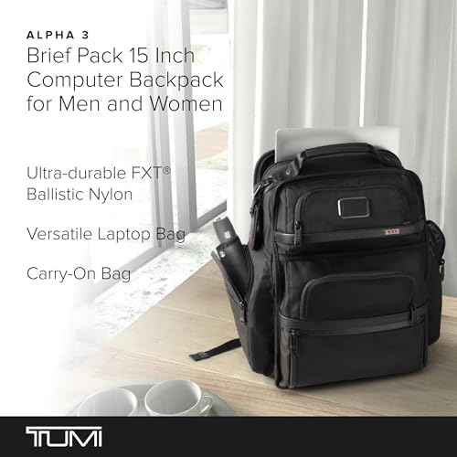 TUMI   Alpha Brief Pack   Mens Laptop Backpack with Padded Adjustable Straps   Fit up to 15 Screen   17 0 X 12 0 X 8 0   Black Leather