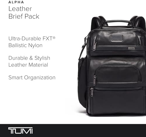TUMI   Alpha Brief Pack   Mens Laptop Backpack with Padded Adjustable Straps   Fit up to 15 Screen   17 0 X 12 0 X 8 0   Black Leather