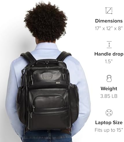 TUMI   Alpha Brief Pack   Mens Laptop Backpack with Padded Adjustable Straps   Fit up to 15 Screen   17 0 X 12 0 X 8 0   Black Leather