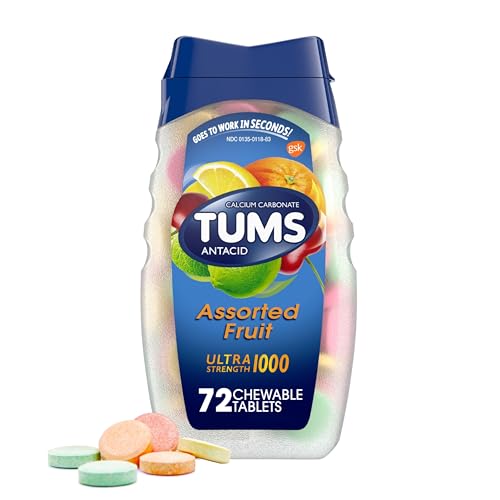 TUMS Ultra Strength Antacid Tablets for Chewable Heartburn Relief and Acid Indigestion Relief  Assorted Fruit   72 Count