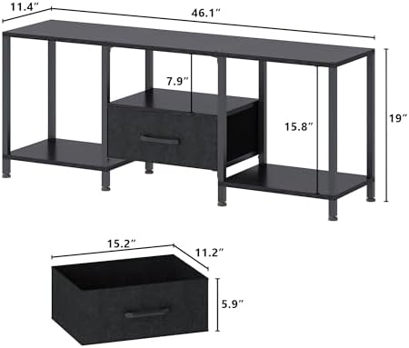 TV Stand with LED Lights  Entertainment Center with Open Shelves and Fabric Drawer  Media Console for 55 Inch TV  Television Stands for Living Room  Bedroom  Black
