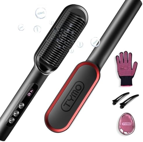 TYMO Ring Plus Ionic Hair Straightener Brush   Straightening Comb with Negative Ions for Women  Titanium Coating  9 Temp Settings & LED Display  Dual Voltage  Professional Styling Tools