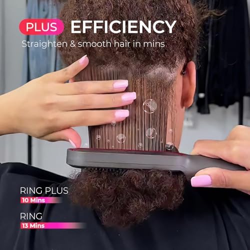 TYMO Ring Plus Ionic Hair Straightener Brush   Straightening Comb with Negative Ions for Women  Titanium Coating  9 Temp Settings & LED Display  Dual Voltage  Professional Styling Tools