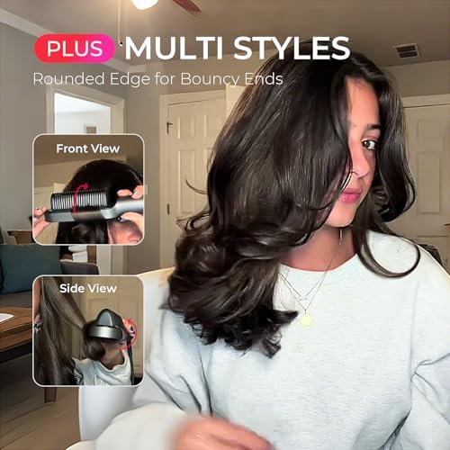 TYMO Ring Plus Ionic Hair Straightener Brush   Straightening Comb with Negative Ions for Women  Titanium Coating  9 Temp Settings & LED Display  Dual Voltage  Professional Styling Tools