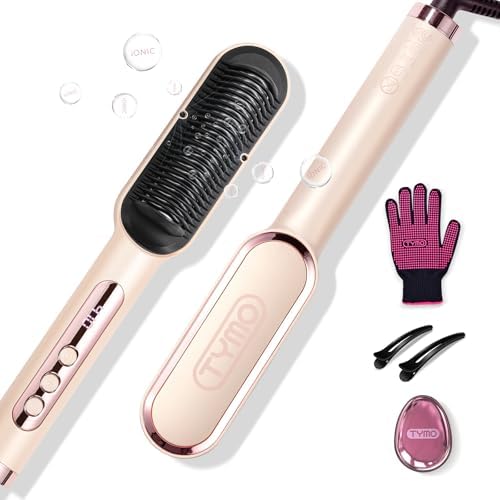 TYMO Ring Plus Ionic Hair Straightener Brush   Straightening Comb with Negative Ions for Women  Titanium Coating  9 Temp Settings & LED Display  Dual Voltage  Professional Styling Tools