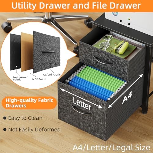 T Shaped 2 Person Desk with Power Outlet  Long Two Person Gaming Table with LED & Fabric Drawers  81 2 Computer Desks with File Cabinet  Double Workstation for Home Office  Rustic Brown