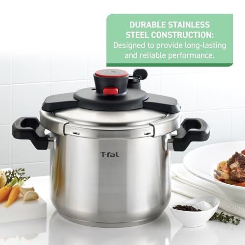 T fal Clipso Stainless Steel Pressure Cooker 6 3 Quart  Induction  Secure locking System  One Hand System  Recipe Book Included  Cookware  Pots and Pans  Kitchen  Dishwasher Safe  Silver